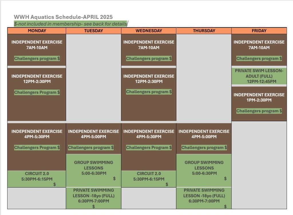 April Pool Schedule